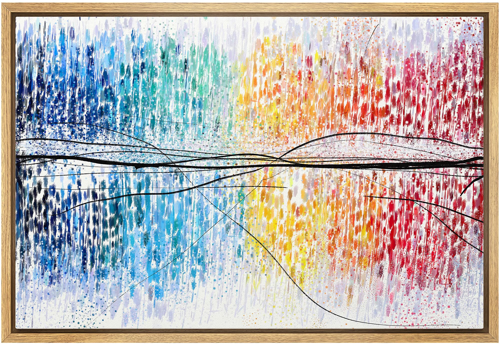 MUDECOR Framed Canvas Print Wall Art Rainbow Watercolor Paint Strokes & Line Art Abstract Patterns Illustrations Modern Art Bohemian Multicolor for