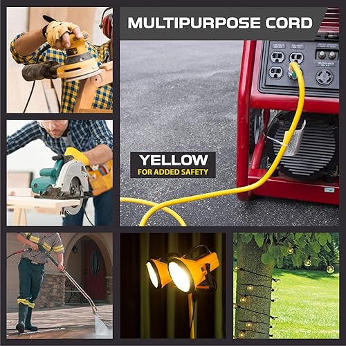 Miniatura 5 de Cable de extensión iluminado con 3 salidas de alimentación eléctrica, cable amarillo 123 SJTW  varias longitudes para elegir.