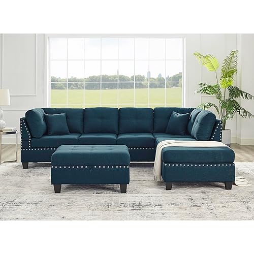 109" Sectional L Shape Sofa Living Room Furniture Sets, Blue