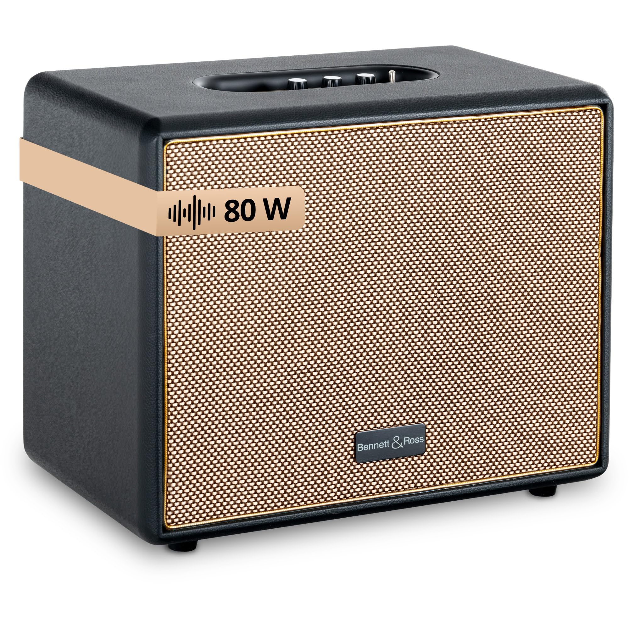 Bennett & Ross BB-880BK Blackmore Giant Haut-Parleur Bluetooth rétro en Cuir - Haut-Parleur Vintage avec 2X 40W - Speaker Entrée USB avec Lecteur MP3 - Fonction stéréo True Wireless - aux-in - Noir