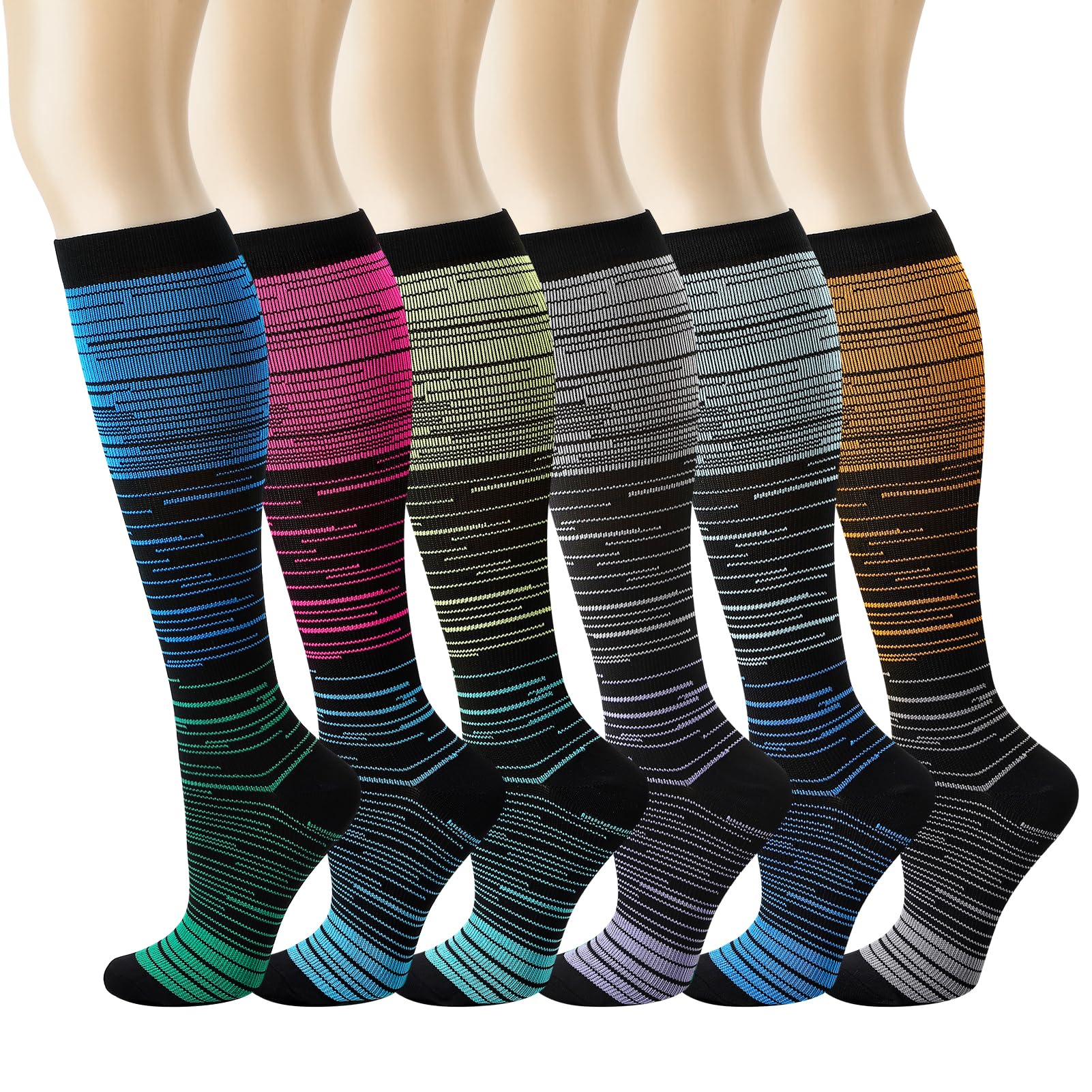 Utensilsto 6 Paar Kompressionsstrümpfe, Stützstrümpfe für Damen und Herren, Compression Socks Stützstrümpfe Kompressionssocken für Sport, Wandern, Reisen, Radsport, Running