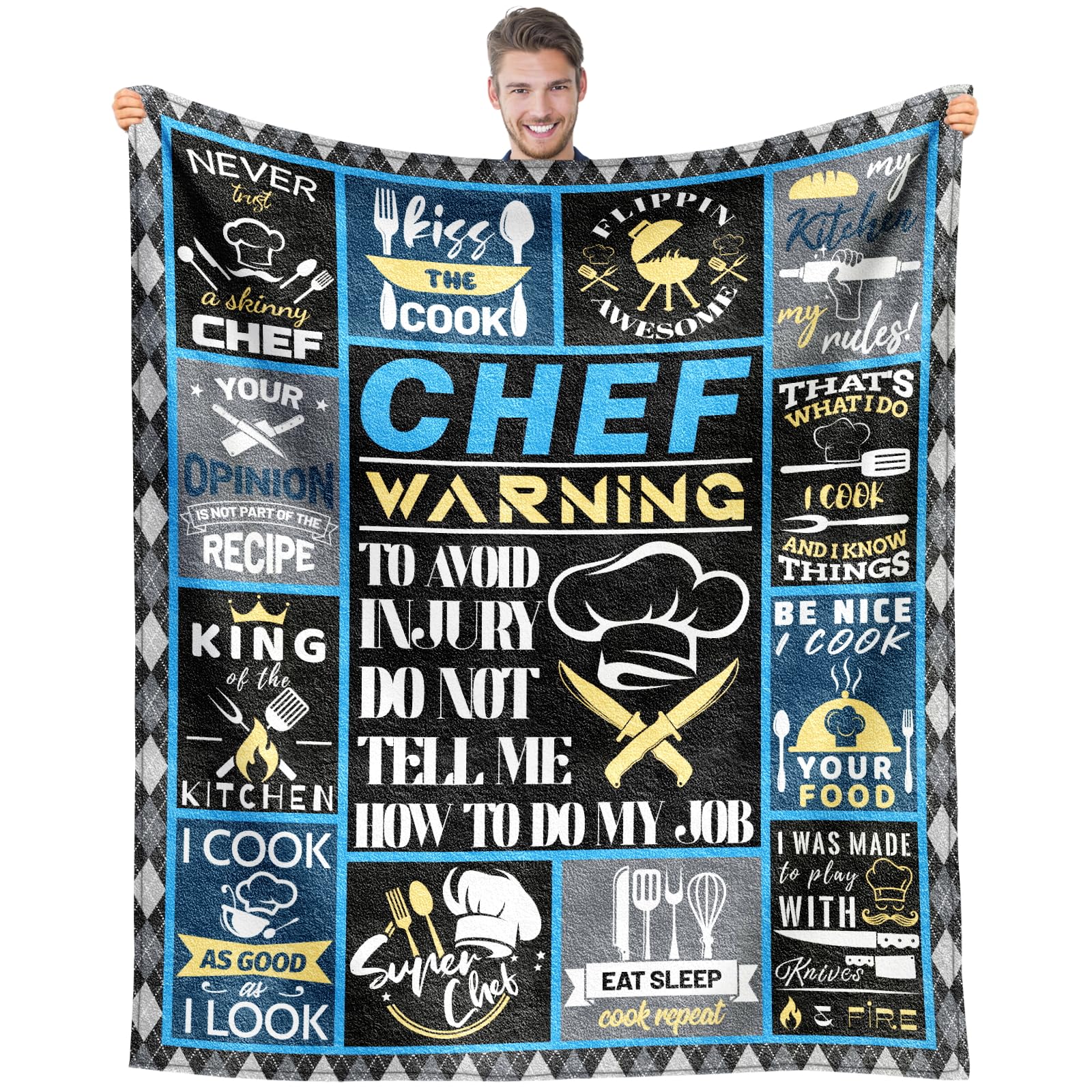 Chef Gifts for Men Blanket 60"x50", Cooking Gifts for Men, Gift for Chefs Man, Gift for Cooking Lovers, Presents for Mens Cooks, Gifts for People Who Like to Cook
