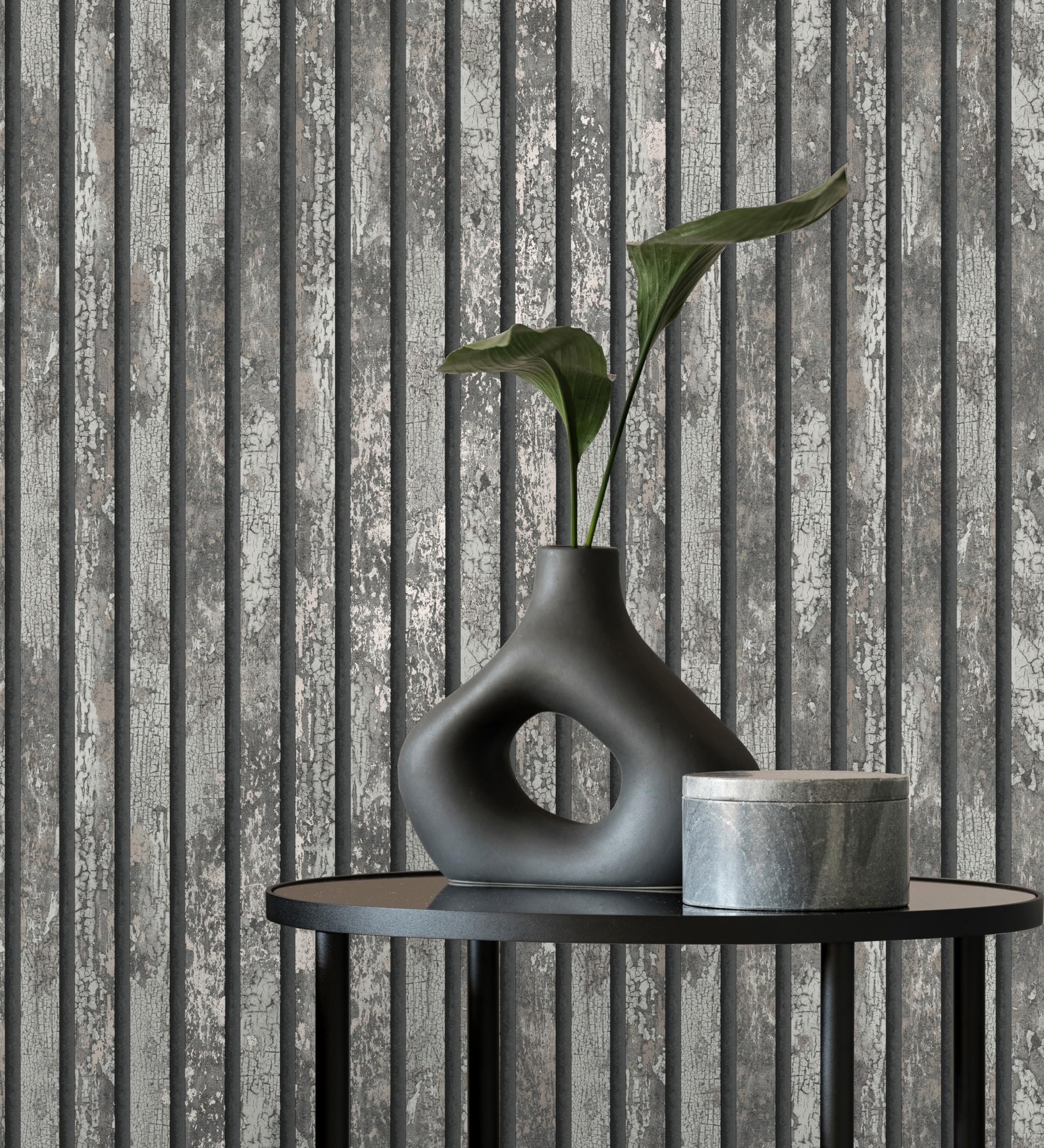 GAULAN 682387 - Papel pintado efecto listones de madera envejecida con detalles metalizados para pared salón dormitorio pasillo comedor - Rollo de 10 m x 0,52 m