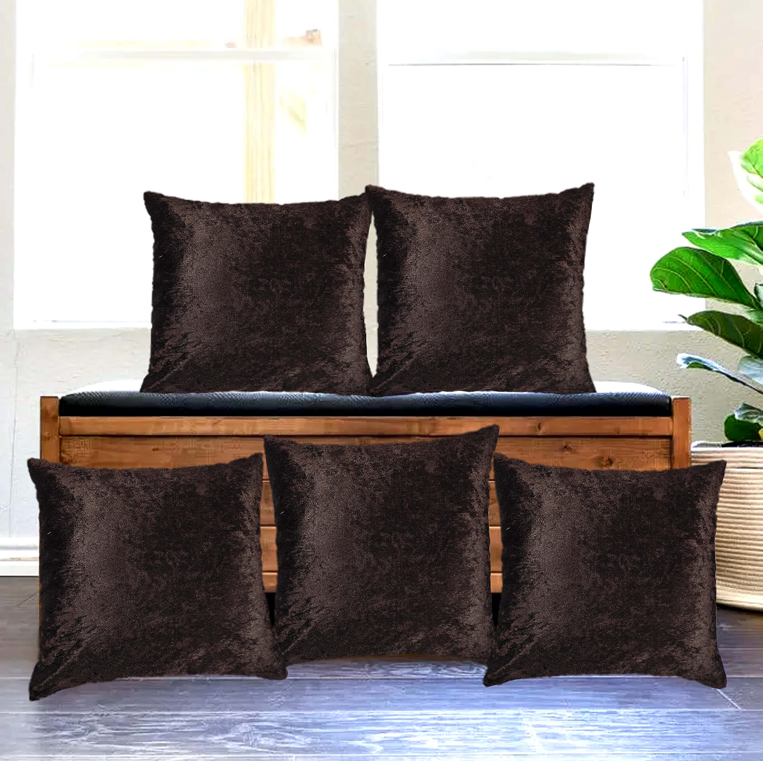 MJ HOMES Sparkle Plain Velvet Cushion Cover, Set Of 5 (12X12 Inch Or 30X30 Cm)-Brown., 175 TC (B096BKVPCG) Amazon Price History, Amazon Price Tracker
