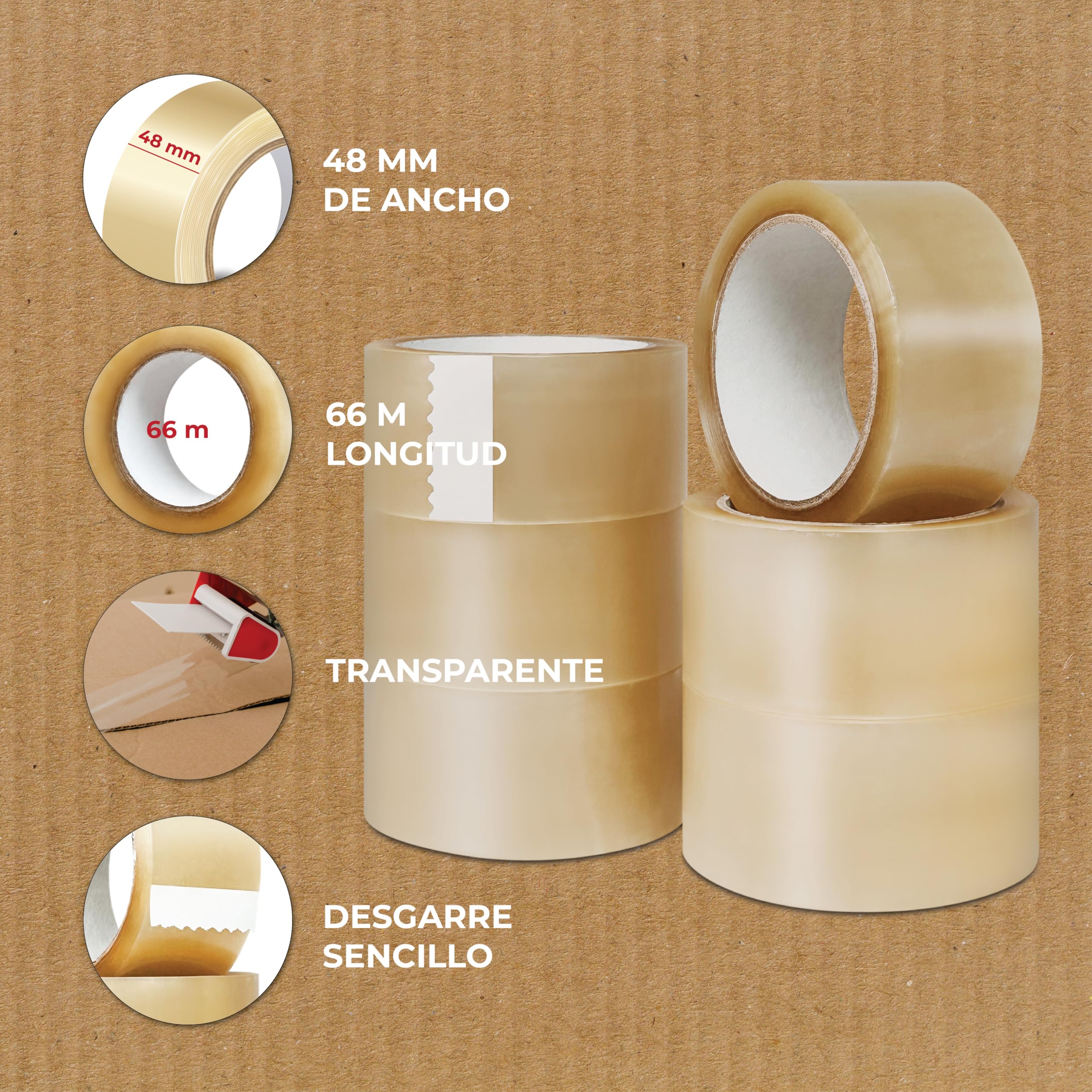 MUNTRADE Nastro adesivo trasparente da imballaggio | 48 mm x 66 m (36 rotoli) | Nastro da imballaggio trasparente, sigillante trasparente