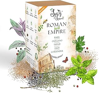Roman Herb Empire - 5 Italian Herb Seeds to Grow Your Own Herb Garden Indoors - Basil, Coriander, Oregano, Sage and Thyme - 5 Eco Bamboo Pots, Trays, Tags - All Season Herb Garden Kit