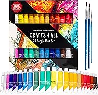 Crafts4ALL Acrylic Paint Set: 24 Vivid 12mL Tubes + 3 Brushes, Non-Toxic for Adults, Kids, Canvas, Rocks, Ceramics, Easter Eggs