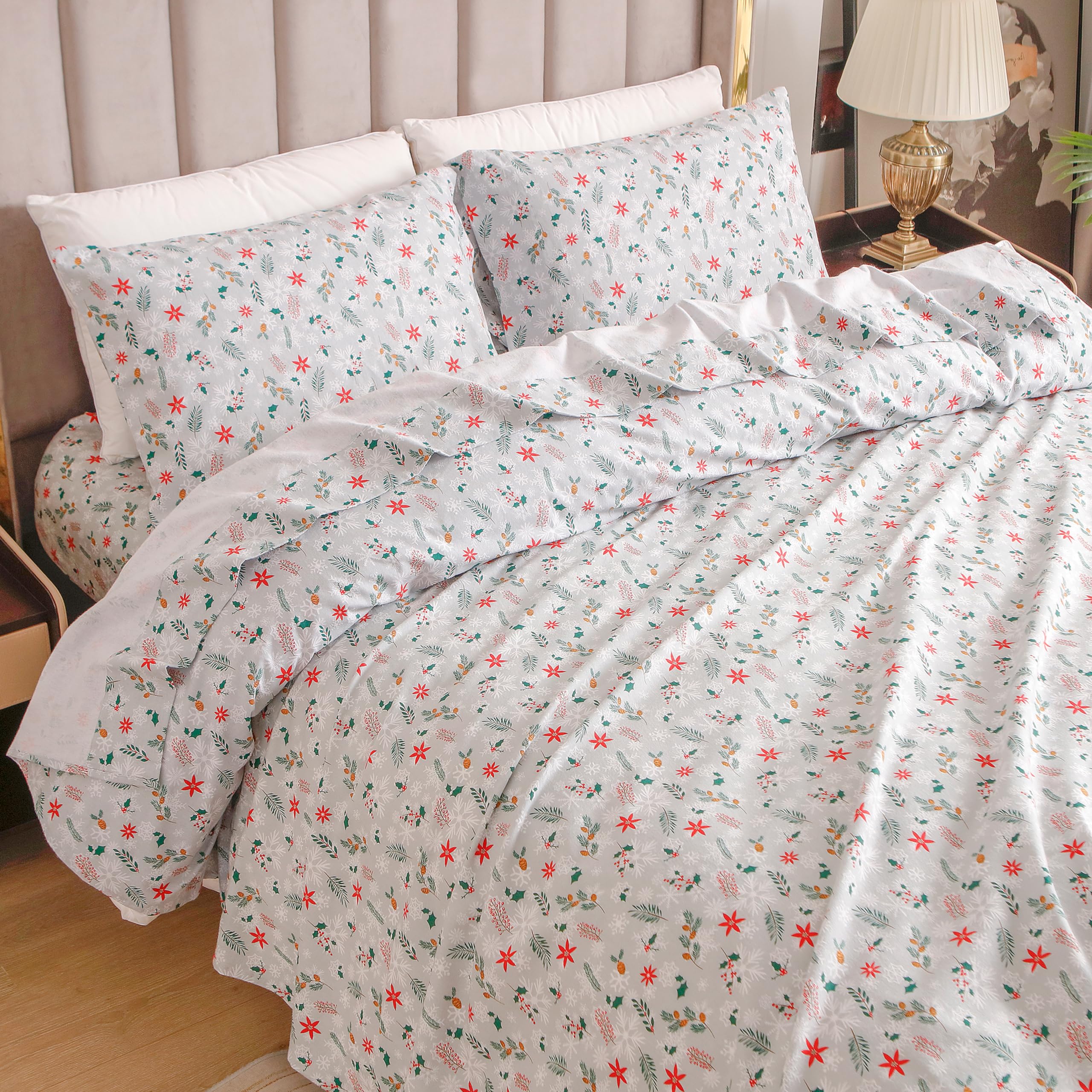 Parure De Lit 4 Pièces En Flanelle De Coton Turc - Ultra Douce Et Chaude - Thème Noël - Taille Double/FULL - 9
