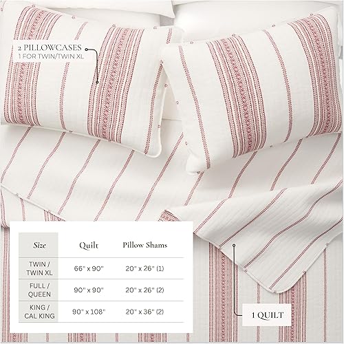 Miniatura 5 de Great Bay Home Juego de ropa de cama reversible tamaño individual, cubrecama moderno y ligero para todas las estaciones, colcha a rayas rojas
