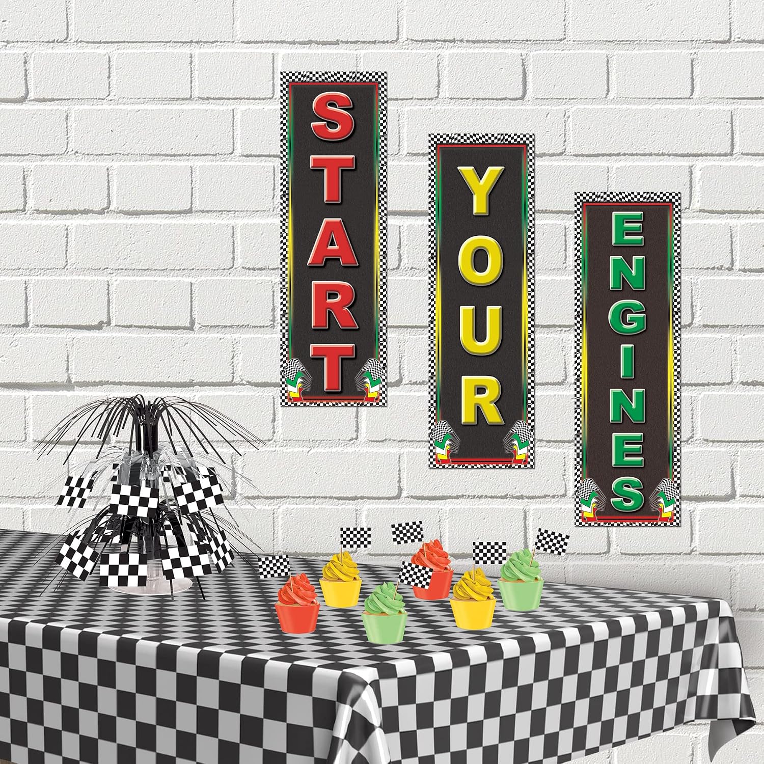 Beistle Checkered Tablecover – Black and White Rectangular Plastic Tablecloth, Disposable Table Decoration for Racing, Sports, 1950s Diner, and Rock & Roll Themed Parties, 54" x 108"