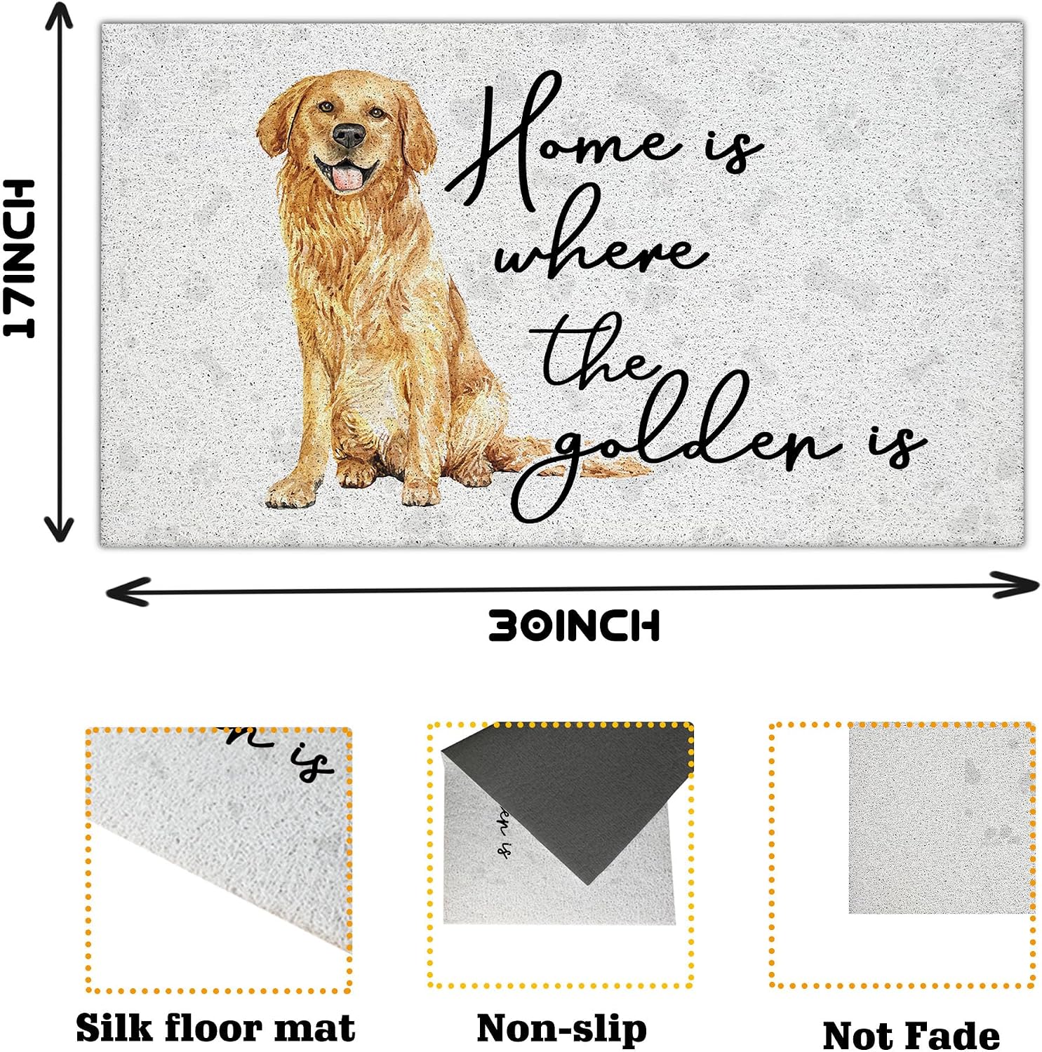 Funny Golden Retriever Outdoor Mat for Floor Outside Entrance mat, Golden Retriever Welcome Mats for Front Door Dog Decor 17x30 Inches