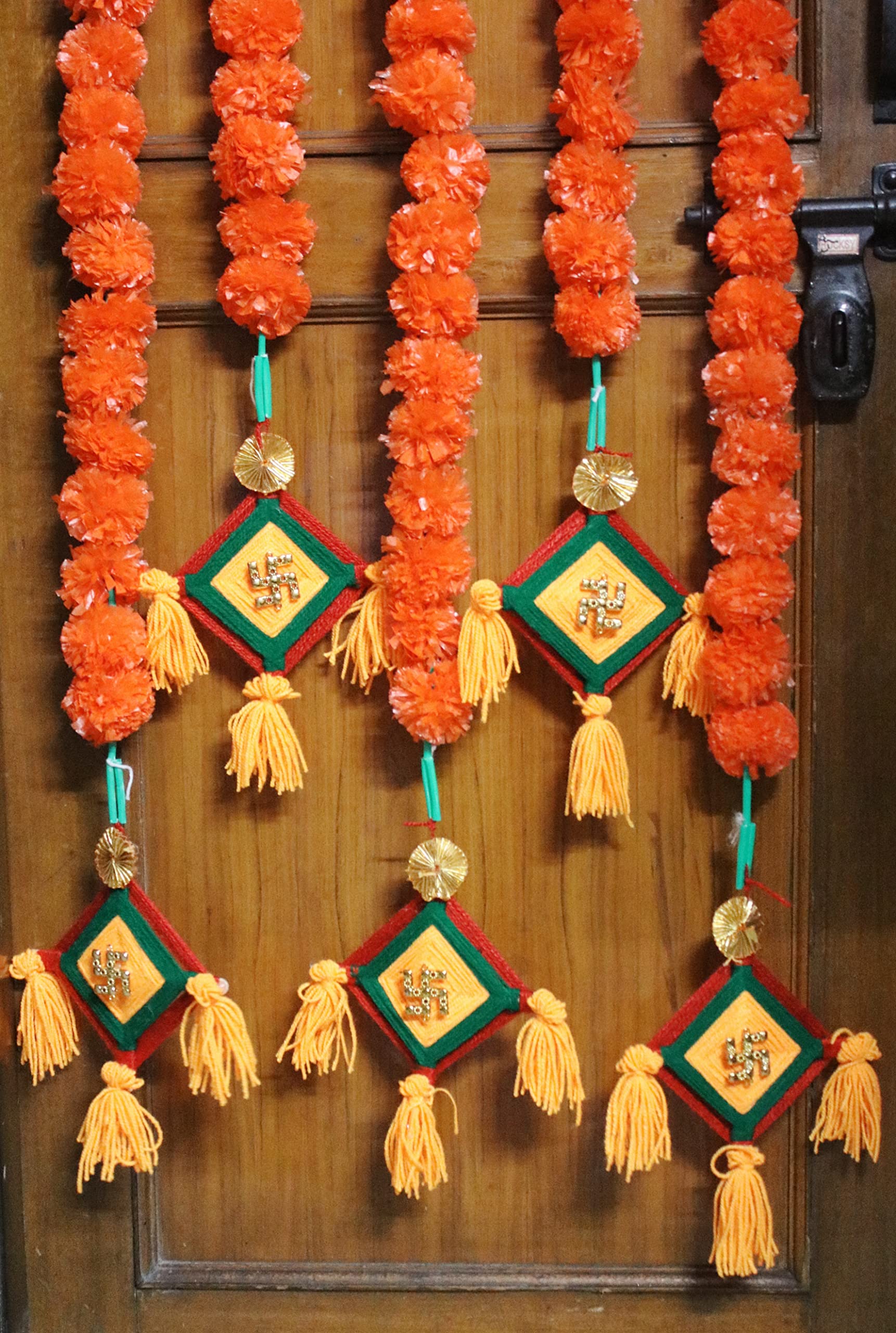 Dannyboyzs Pack of 5 Artificial Dark Orange Marigold Flower Garlands 5 ft Long- for use in Parties, Celebrations,