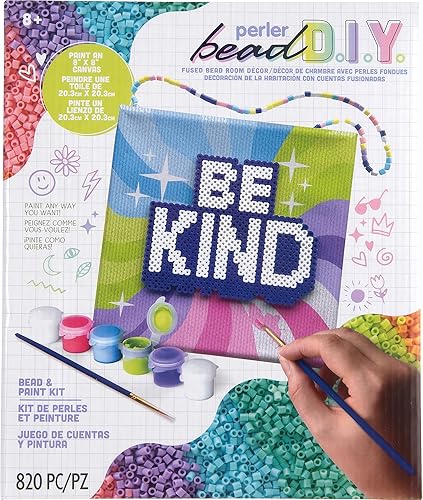 Perler 80-57040 Be Kind Kit de actividades de manualidades con cuentas y pintura fusionadas, 8 x 8 pulgadas, multicolor 820 piezas