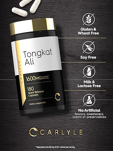 Miniatura 5 de Carlyle Tongkat Ali | 180 cápsulas de liberación rápida | 1,600 mg | Suplemento sin OGM y sin gluten