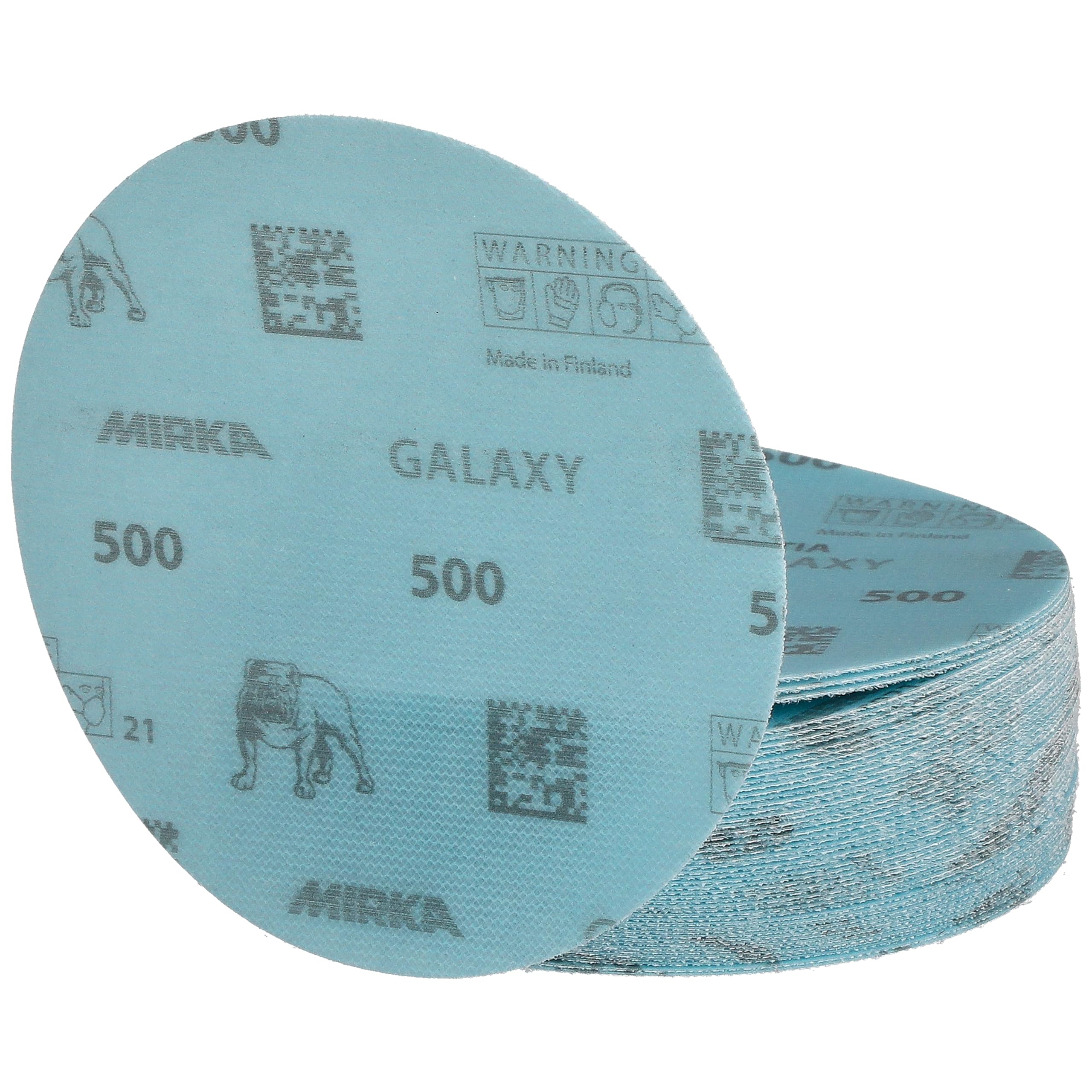 Mirka GalaxySandpaper - Carta abrasiva da 125 mm, grana 500, 50 dischi/confezione, gancio e anello, abrasiva di alta qualità per resina epossidica, legno, metallo, tecnologia anti-intasamento e