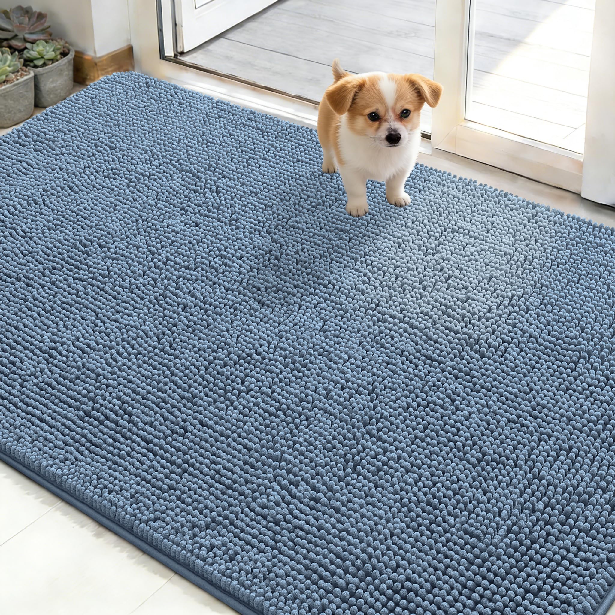 OLANLY Dog Door Mat for Muddy Paws 48x30, Super Absorbent Chenille Mud Mat