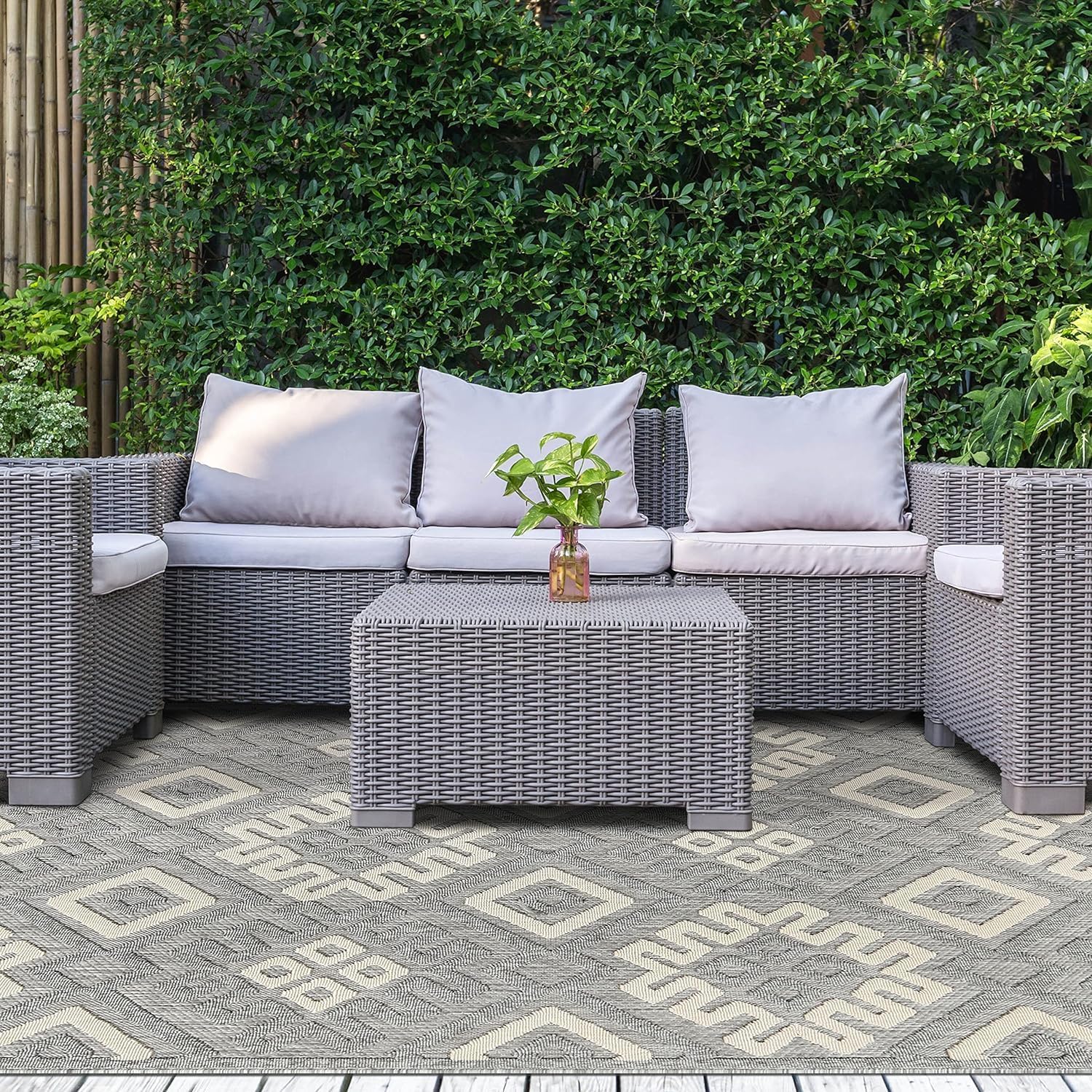 Superior Indoor Outdoor Area Rug, Floor Decor, Perfect for Patio, Bedroom, Kitchen, Living Room, Entryway, Playroom, Nursery, Carpet Cover, Diamonds, Sterling Collection, 5' 2" x 7' 2", Grey