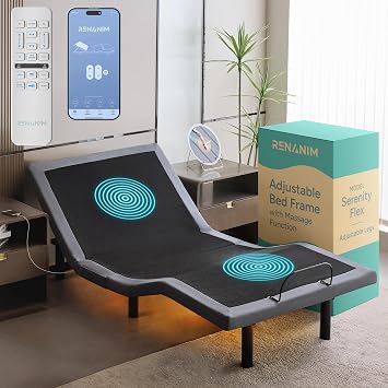 Smart Adjustable Bed Frame with Electric Dual Massage - USB, UnderBed Light, Zero Gravity, App Control, Head and Foot Incline, Reclining Base Twin XL