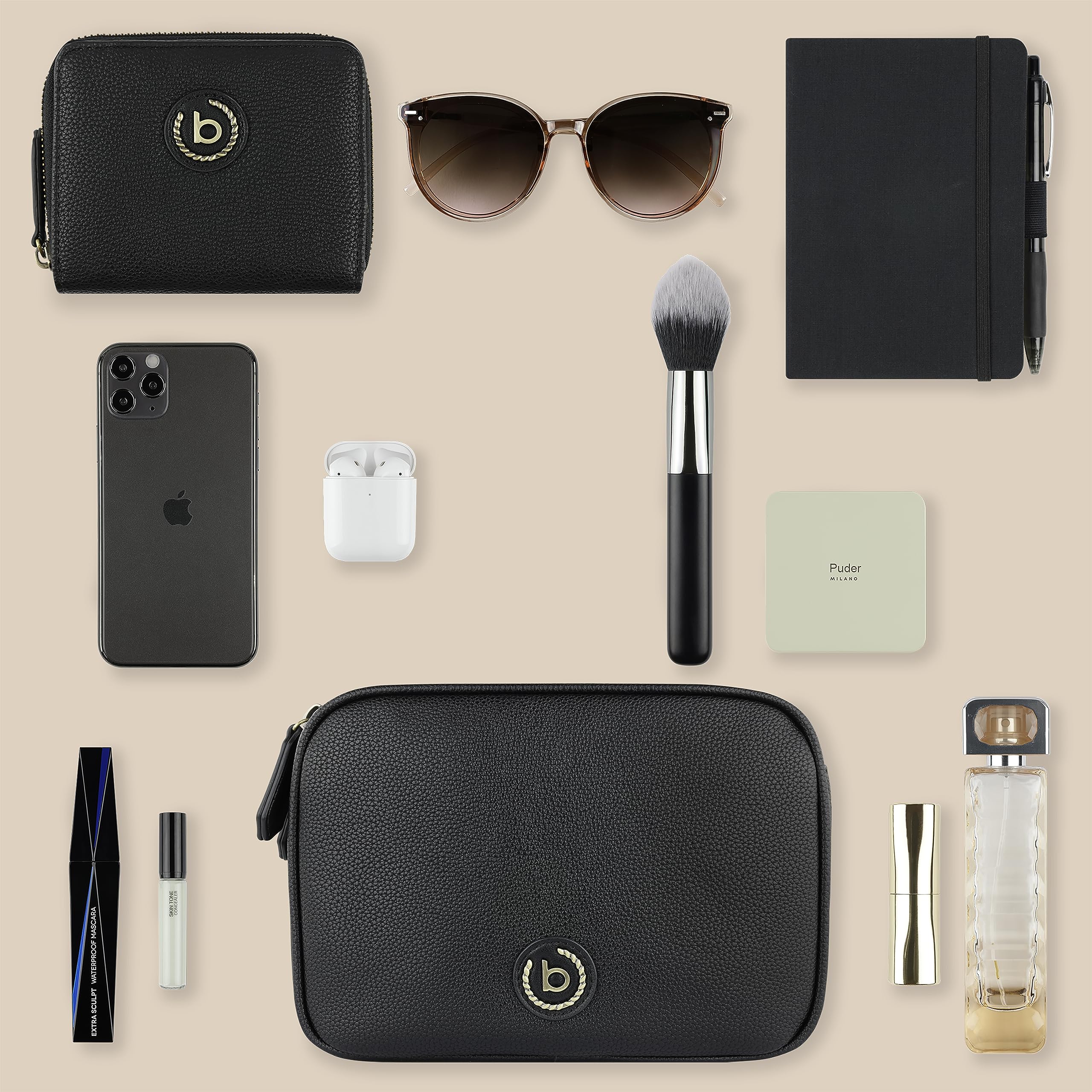 bugatti Passione Handtasche Damen Klein - Kunstleder-Tasche, kleine Umhängetasche, schwarz
