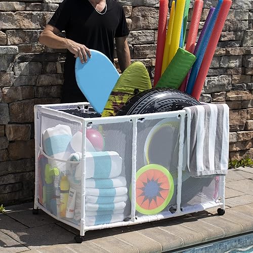 Miniatura 4 de Soporte para fideos de piscina, juguetes, pelotas y flotadores, organizador de almacenamiento de malla, altura para niños, grande, (25 pulgadas de