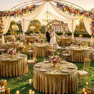 8 Pack 120inch Gold Velvet Tablecloths Shiny for 60 inch Round Tables