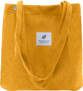 Corduroy Tote Bag for Women Small Canvas Shoulder Purse Cord Handy Bag with Inner Pocket