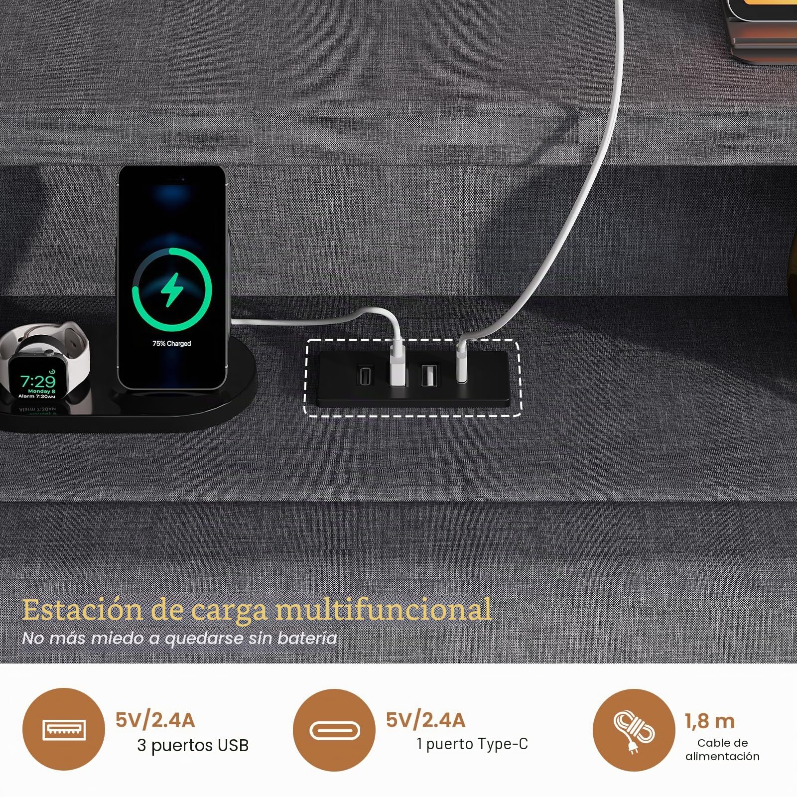 AOGLLATI Estructura Cama Matrimonio con Canapé Abatible 140x200 Gris Oscuro | LED regulable, 3 USB, 1 Type-C, almacenamiento hidráulico, cabecero tapizada