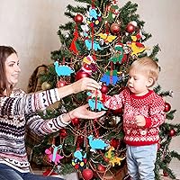 Vista 3 de Remerry 48 piezas de adorno de dinosaurio de Navidad para niños, figuras de dinosaurio de madera, adorno colgante para árbol de Navidad
