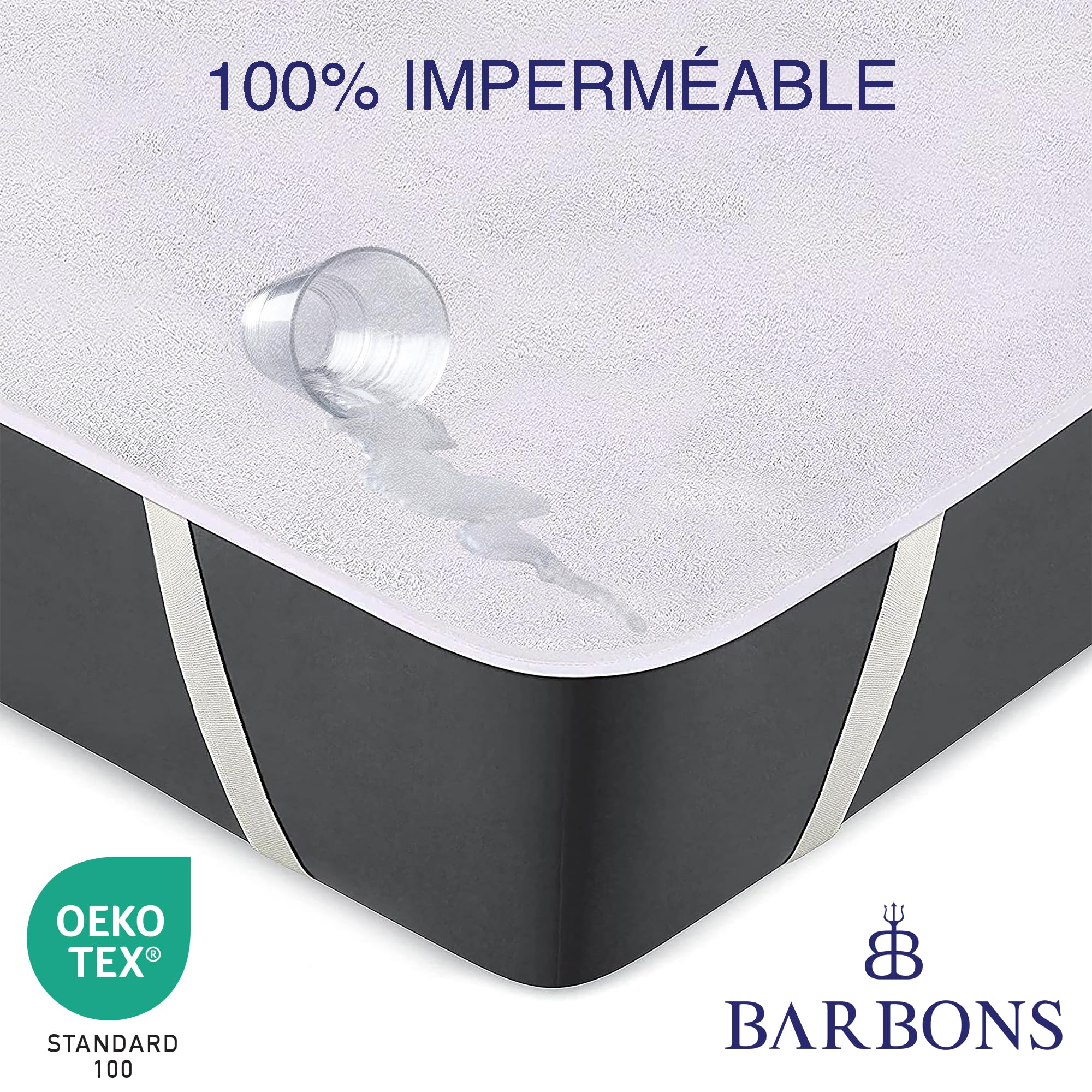 Protège-Matelas Imperméable 70x140 Cm - Coton Respirant Certifié Oeko-Tex - Avec Élastiques Aux 4 Coins - Blanc