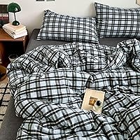 Vista 1 de EAVD Juego de funda de edredón vintage de algodón lavado suave con patrón de cuadros cuadriculados, funda de edredón geométrica de granja con 2