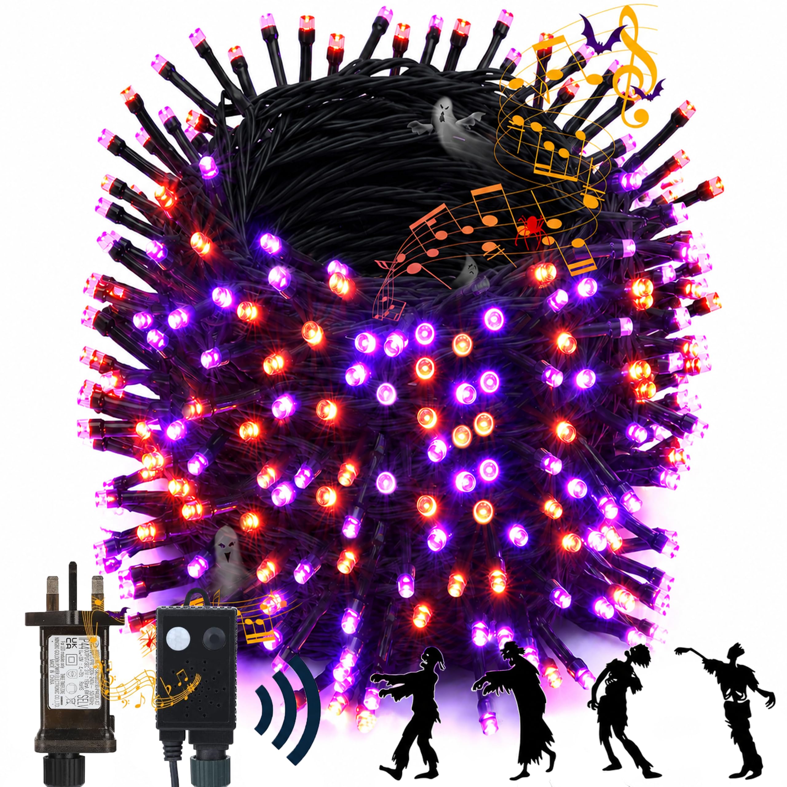 NEXVIN Decoración de Halloween para exteriores con cadena de 30 m y 300 luces