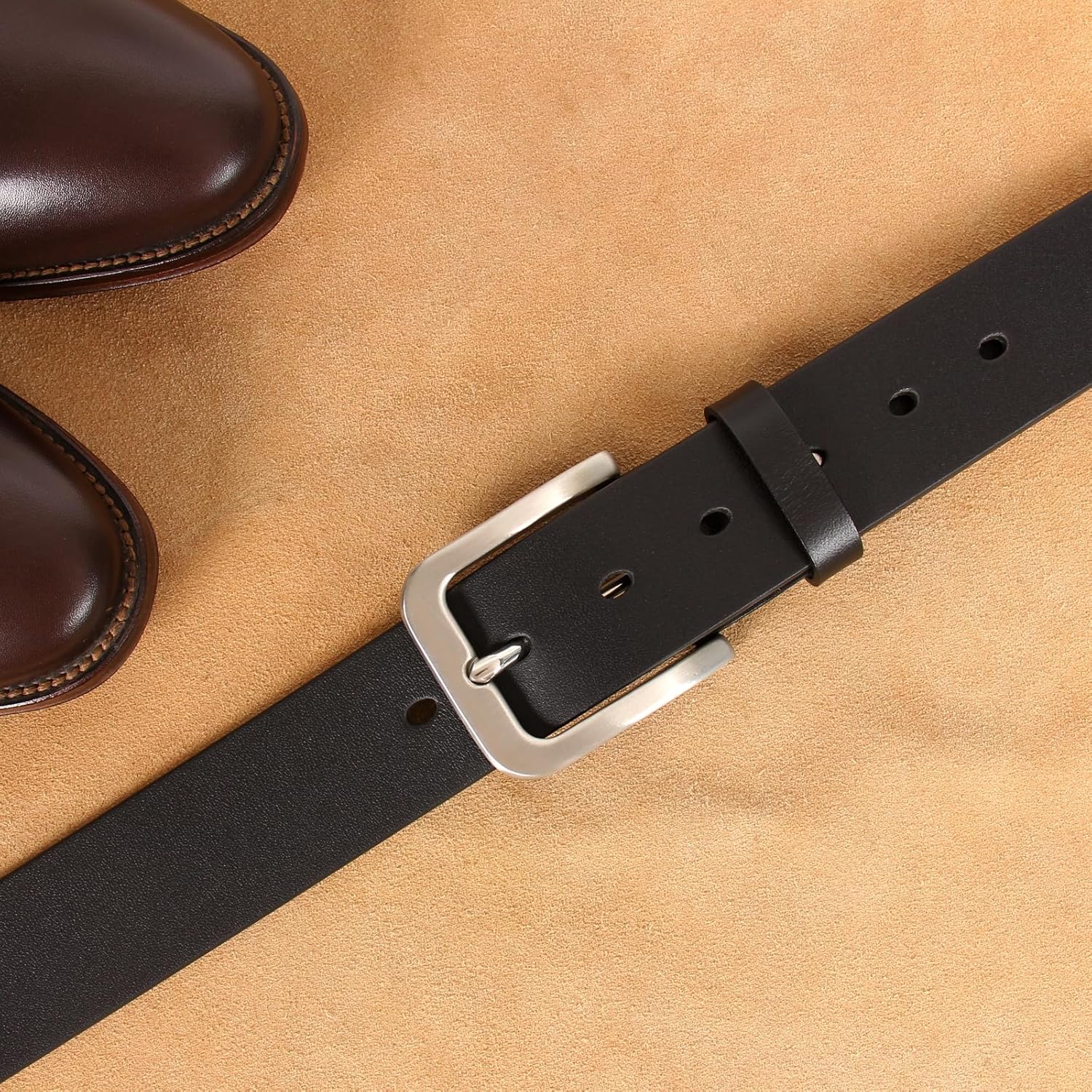 Men's Genuine Leather Belt 1 1/2" Classic & Versatile Prong Buckle in Full-Grain Leather Trim to Fit - Image 3