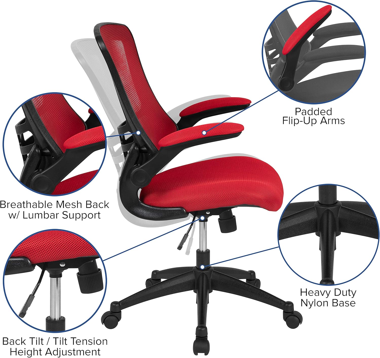 Frее Shірріng 🛒 Flash Furniture Mid-Back Red Mesh Swivel Ergonomic Task Office Chair with Flip-Up Arms