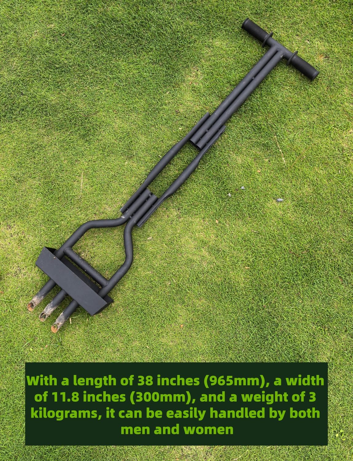 Aérateur Gazon Manuel 3 Pointes Acier trempé 99 cm – Carotteuse avec Cadre 21.5 cm – Poignée Fixe – Petite pelouse – Homme, Femme, âgé