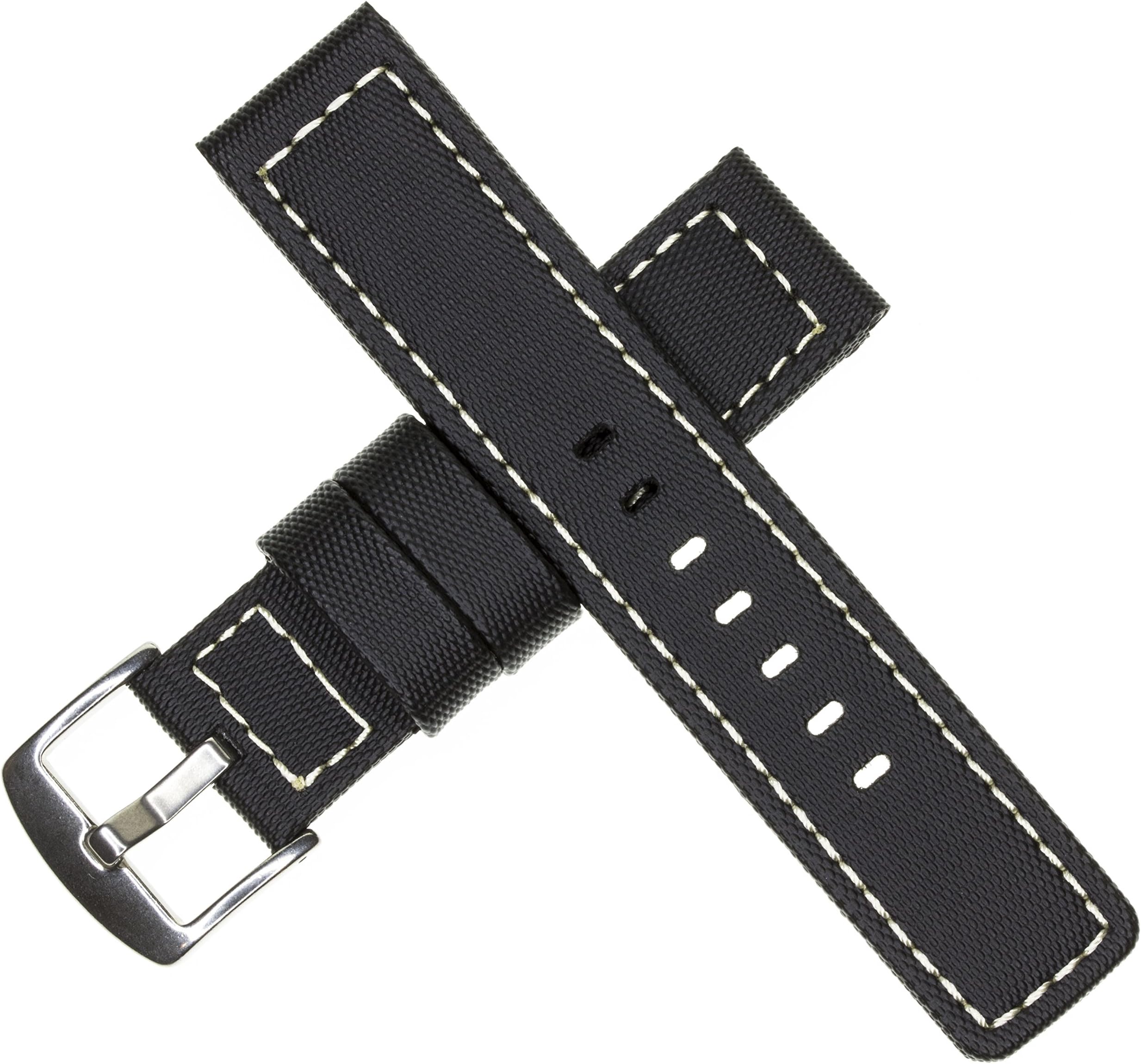 20mm MARATAC Elite Black PVC Rubber Strap Diver Watch Band White Stitch Kevlar XL Large