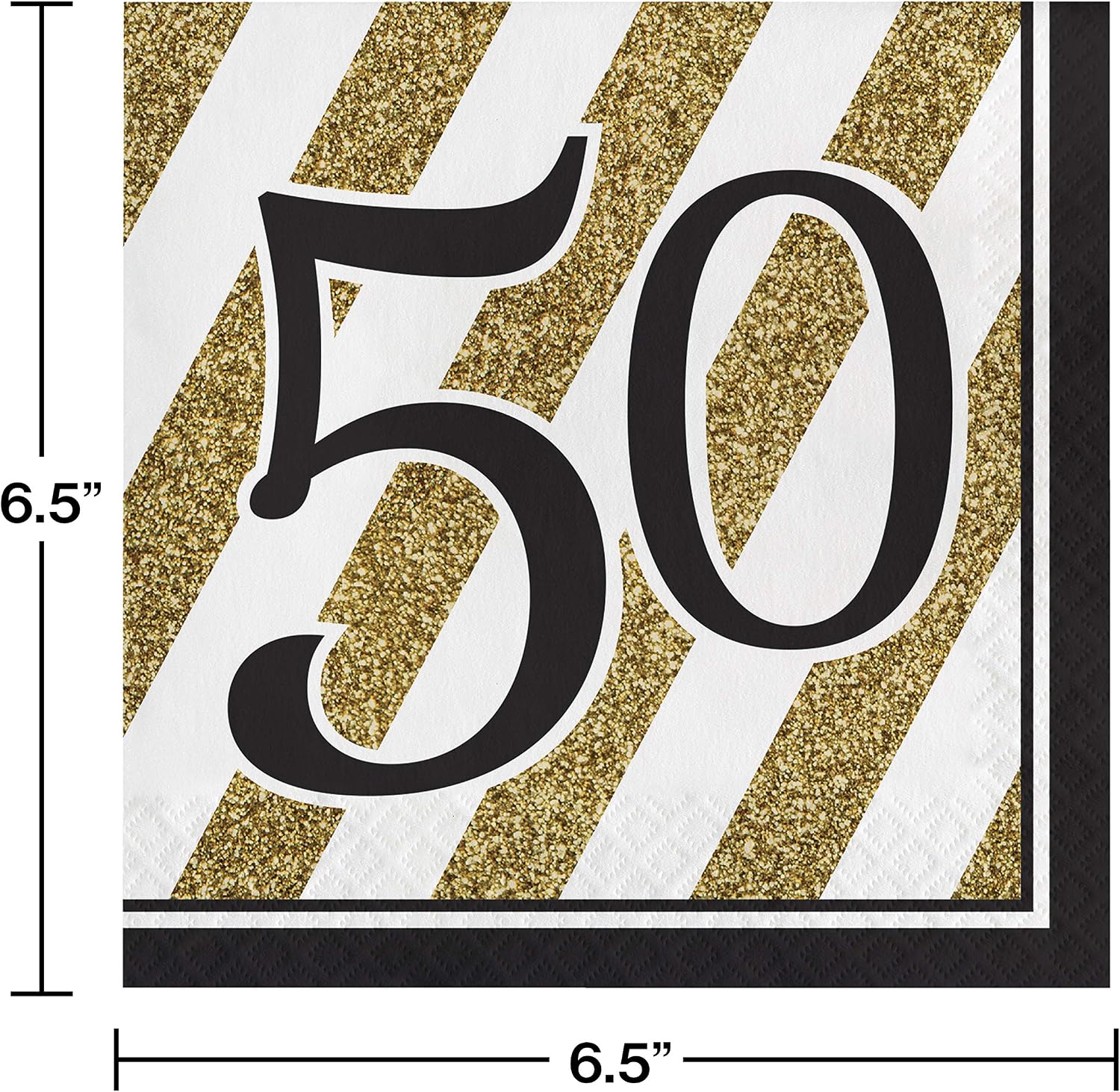 Creative Converting Disposable Black and Gold 50th Birthday Napkins, Party Supplies, 6.5" x 6.5", 16ct
