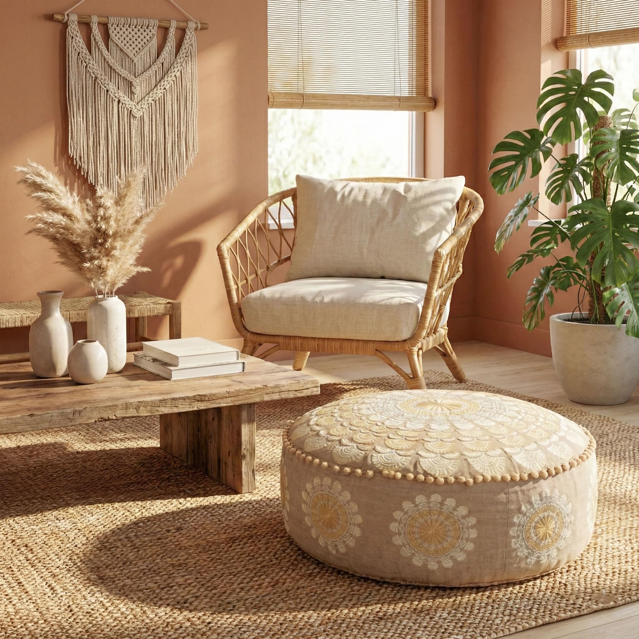 Mandala Life ART Fodera per cuscino da pavimento rotondo bohémien - 60x20 cm - 100% cotone - Custodia pouf per pouf per soggiorno, camera da letto, patio e altro (Beige, 60x20cm)