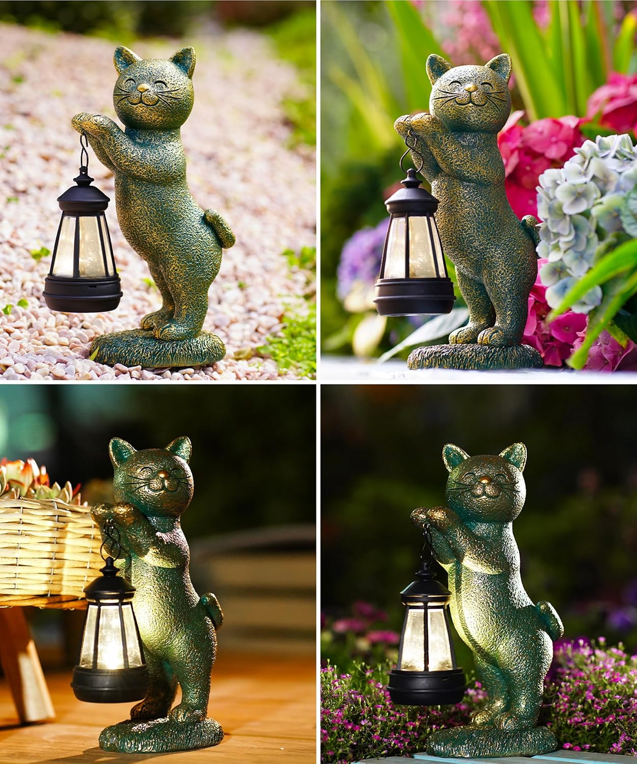 Nacome Bundle of Cat Birdbath and Cat Solar Lantern with Two Hands
