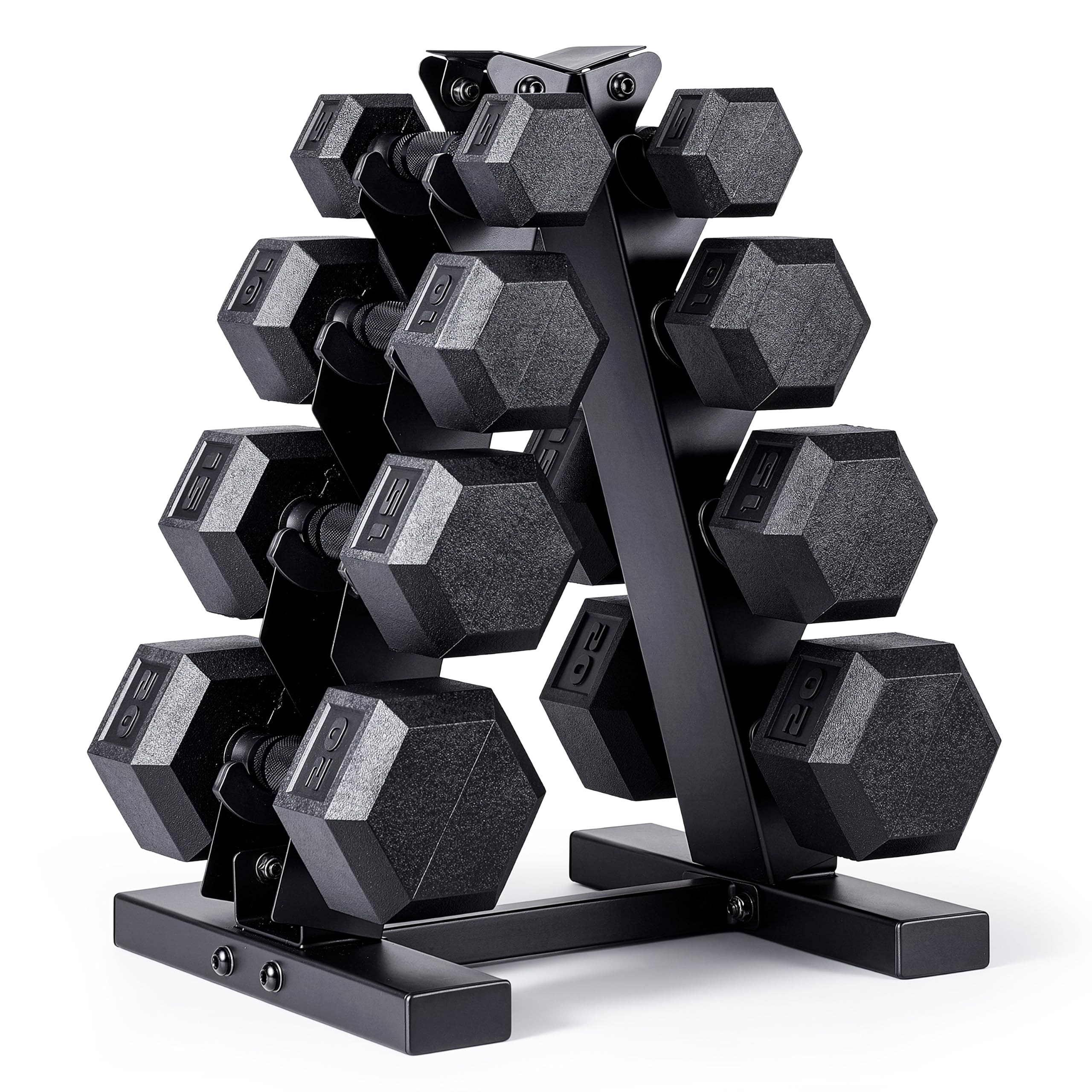 Photo 1 of *************PLEASE NOTE: THIS IS ONLY THE RACK, NO WEIGHTS INCLUDED*****************
CAP Barbell 100 lb Rubber Coated Hex Dumbbell Set with Vertical Rack, Space-Saving A-Frame Storage for Home Gym Strength Training, Black Handle, Black Rack
