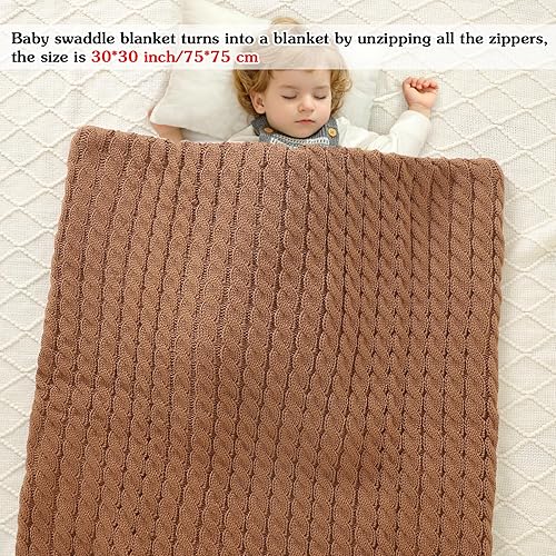 Miniatura 3 de Manta para envolver al bebé recién nacido, tejido grueso y suave y cálido, saco de dormir, saco de dormir, para bebé de 0 a 12 meses (café nuevo)