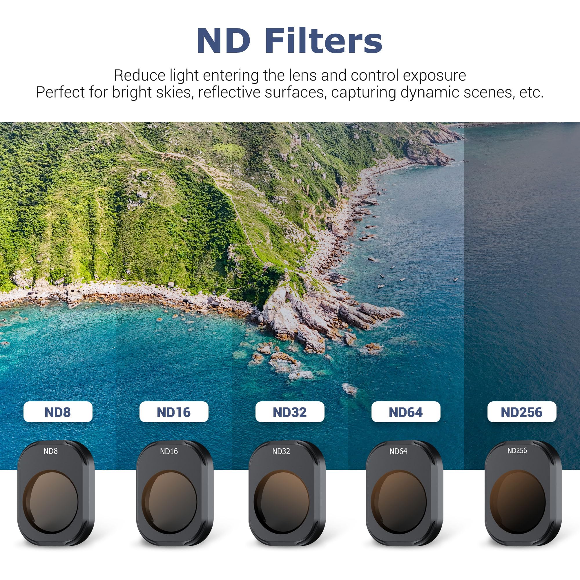 JJC Mini 4 Pro ND, paquete de 6 filtros ND8/ND16/ND32/ND64/ND256/CPL polarizador y filtro ND compatible con DJI Mini 4 Pro, marco ligero y de aluminio, accesorios DJI Mini 4 Pro
