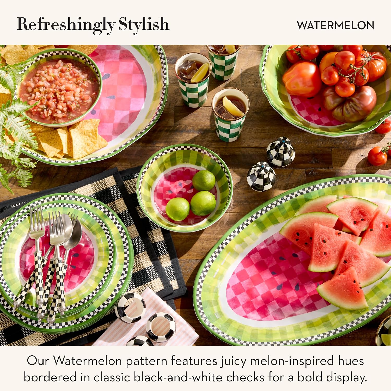 MACKENZIE-CHILDS Oval Melamine Platter, Decorative Serving Plate for Entertaining, Watermelon