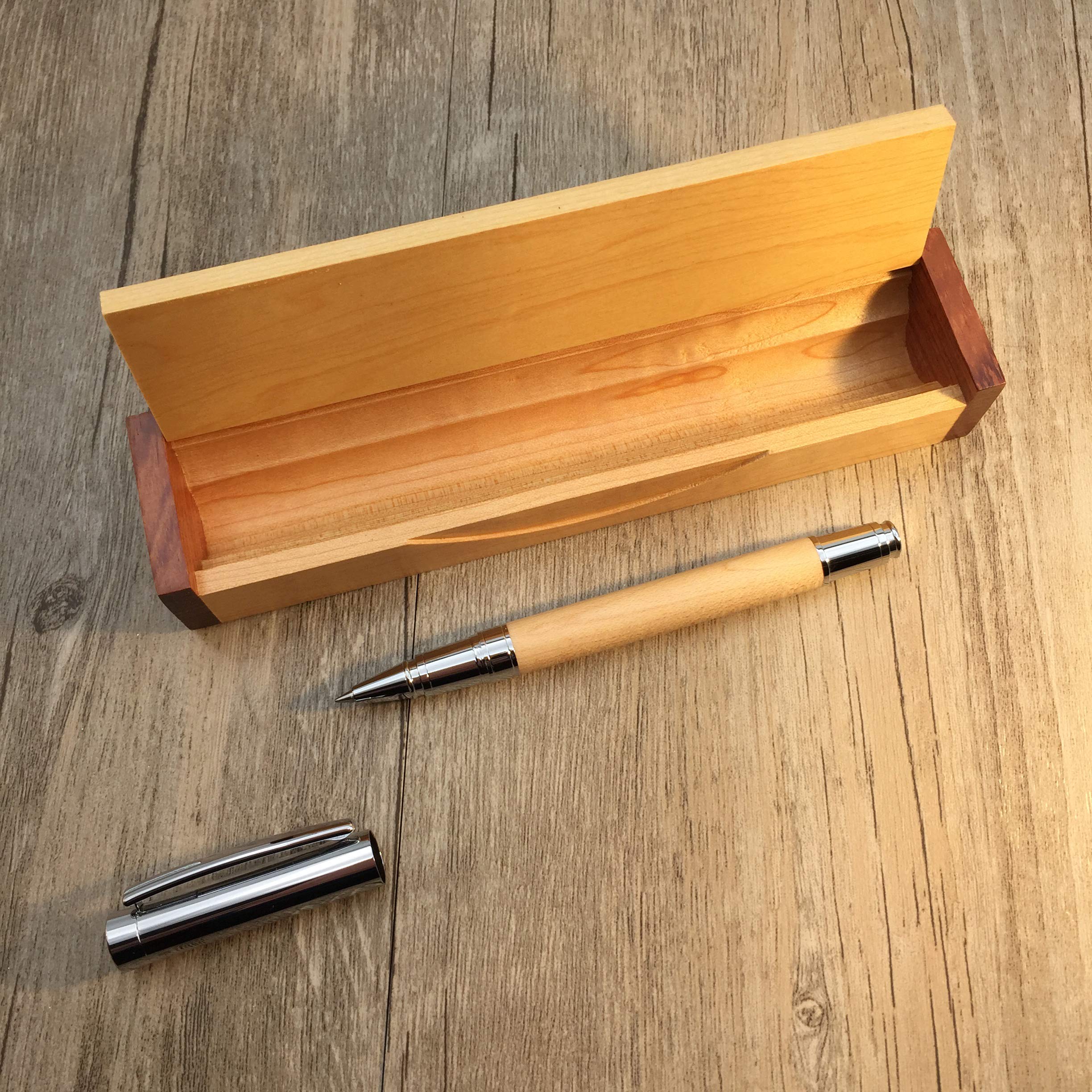 Lachieva Lux - Penna a sfera in acero, con elegante scatola di legno, ottima idea regalo