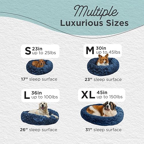 Miniatura 4 de Best Friends by Sheri The Original Calming Donut - Cama para gatos y perros con piel de lujo, color azul marino, tamaño L, 36 x 36 pulgadas