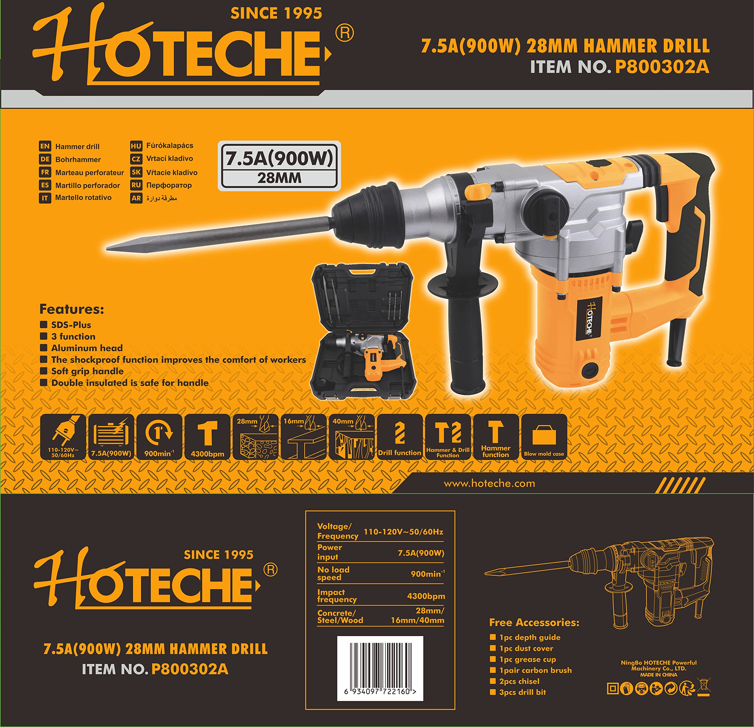 HOTECHE SDS-Plus Hammer Drill, 6.7-Amp 