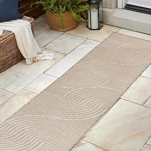 JONATHAN Y SCN100D-28 Hallie High-Low Minimalist Curve Geometric Beige/Cream 2 ft. x 8 ft. Indoor/Outdoor Runner Rug for Patio, Backyard, Living Room, Bedroom, Office, Hose-Washable