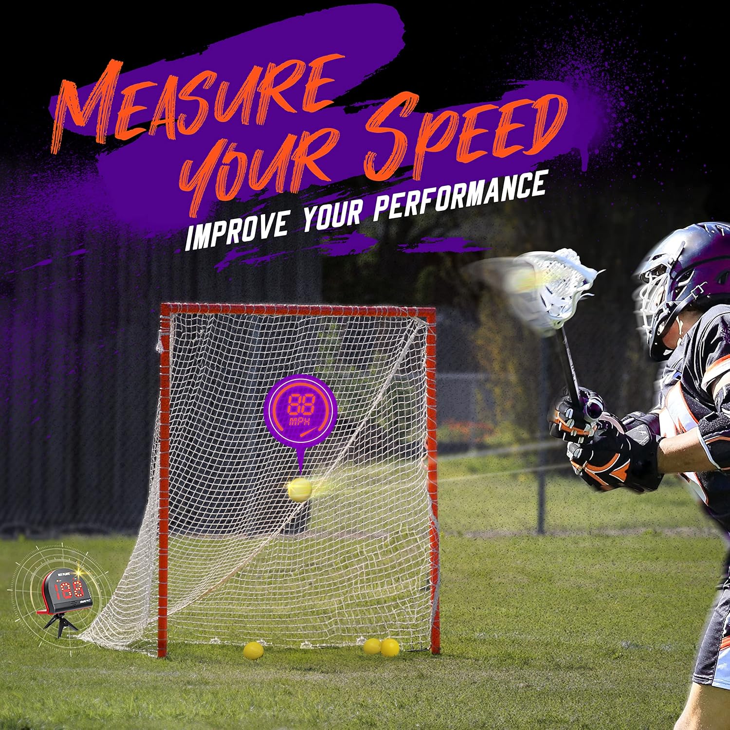 Lacrosse Speed Radar | Measures Shot-Power, Shot Speed Detection Sensors - Sport Radar Gun, Gifts for Lacrosse Players, Coaches & Fans