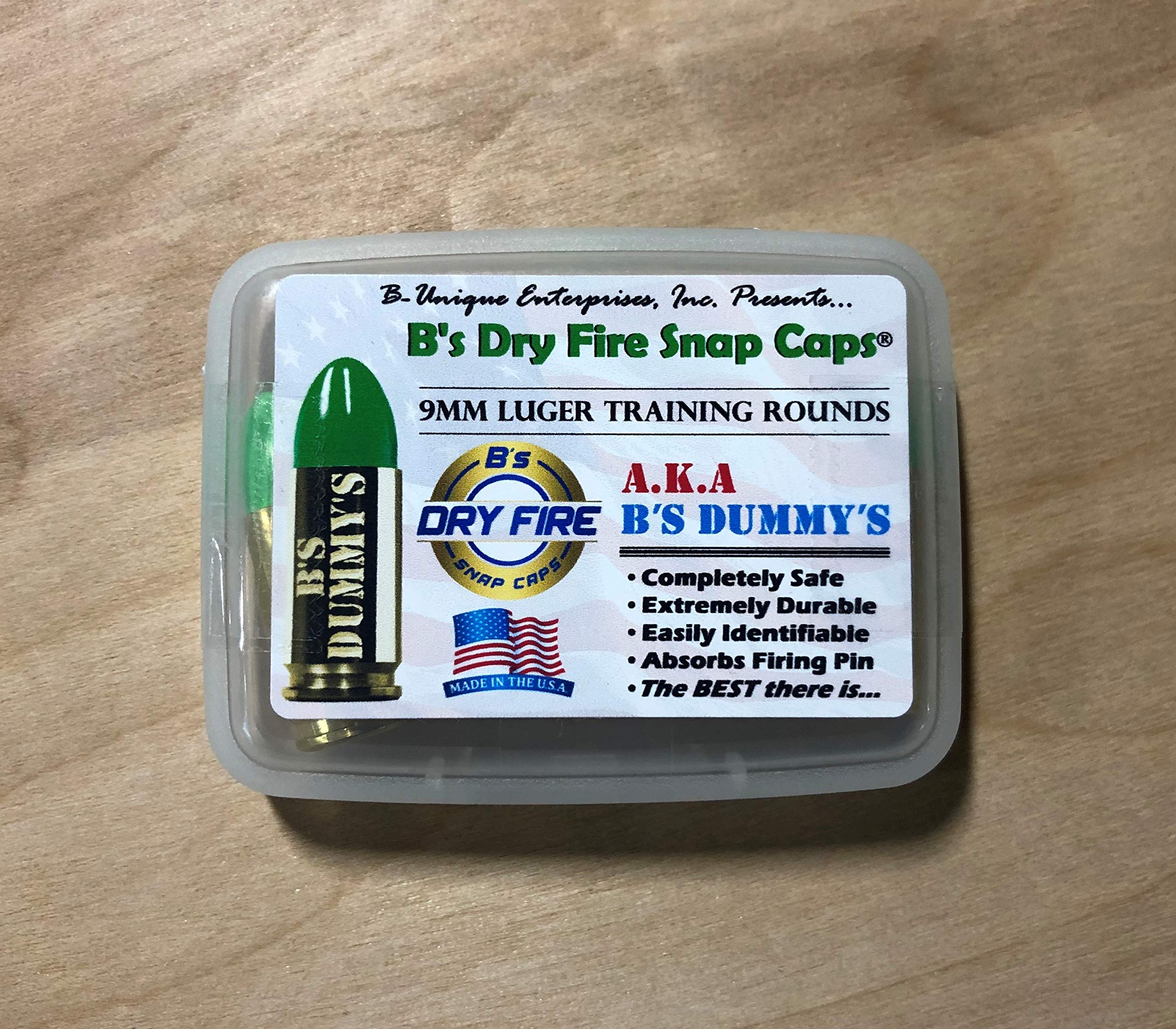 B's Dry Fire Snap Caps - A.K.A. B's Dummy's - Dummy 9mm Luger Training Caps (5 Pack) (Neon Green Brass)