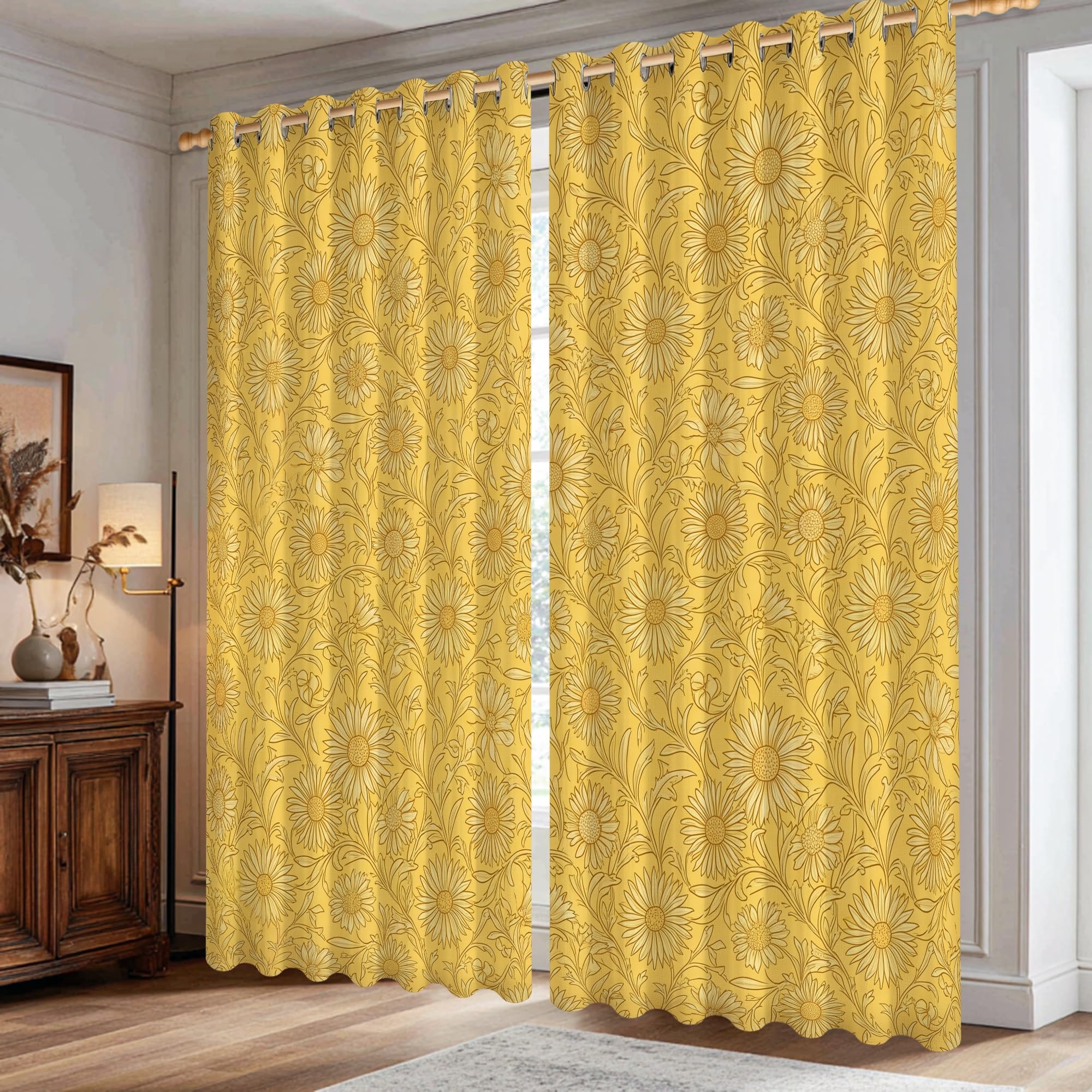 Rideaux occultants anti-chaleur à motif tournesol jaune contre le jour