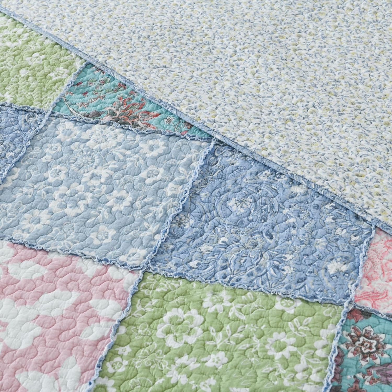 ABREEZE Cotton Bedspread Quilt Bedding Sets 3 Pieces Reversible Coverlet Sets Comforters Gorgeous Paisley Floral Patchwork Blue Bedspread, Queen Size